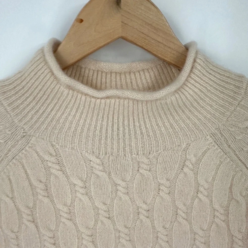 J. Crew Cashmere Cable Knit Mock Neck Sweater Soft Girl Aesthetic L‎